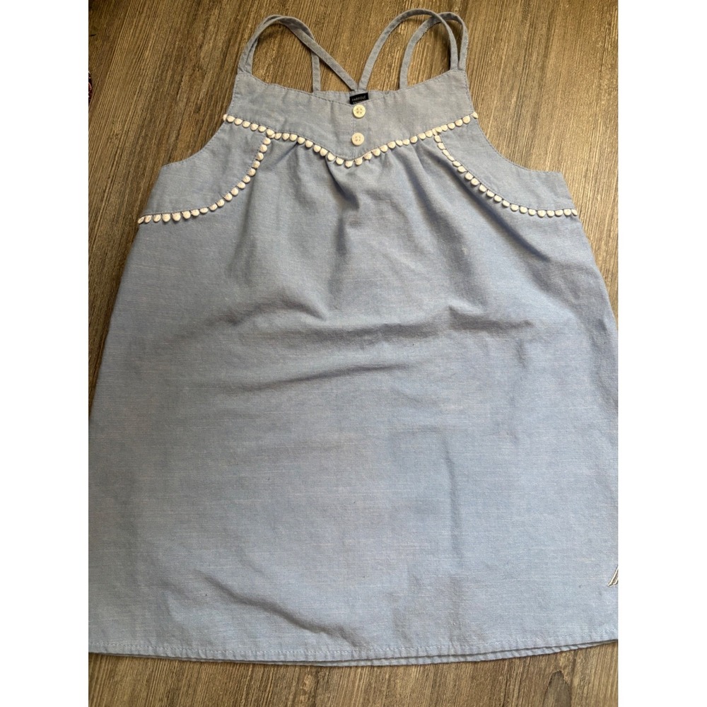 Nautica Kids Light Blue Chambray Pompom Trim Dress‎ Girls Size 4T